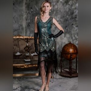1920s Retro Stage Green flapper dress